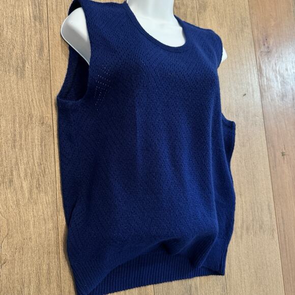 Vintage Campus Sweater Vest Top Pointelle Knit L Dark Indigo Blue Relaxed Grunge - Picture 5 of 13
